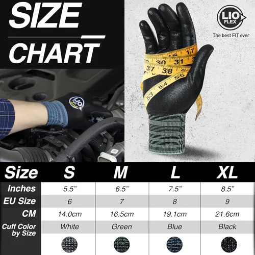 Miniatura 6 de Guantes de trabajo de seguridad con dedos táctiles, 3 pares de guantes de trabajo delgados y ligeros, ideales para trabajadores de almacén, Negro