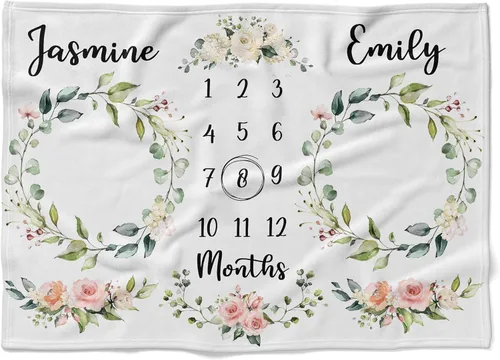 Miniatura 9 de MDPrints - Manta personalizada de hitos individuales, mantas mensuales personalizadas para bebés con nombre para niños y niñas, 30 x 40 y 50 x 60