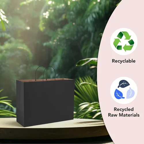 Miniatura 9 de METRONIC Paquete de 100 bolsas de regalo grandes de papel negro de 16X6X12, bolsa de compras kraft con asas para pequeñas empresas, boutique