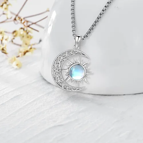 Miniatura 232 de Collar de pentagrama de plata de ley con triple luna, diosa celta, nudo celta, nudo de brujas, Ankh, sol y luna, Hécate, lilith, Santa Muerte