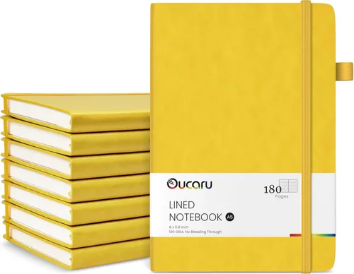 Miniatura 8 de Oucaru Cuaderno rayado, paquete de 8, 180 páginas, diarios A5 para escribir, papel grueso de 100 GSM, cuadernos pequeños diarios para mujeres