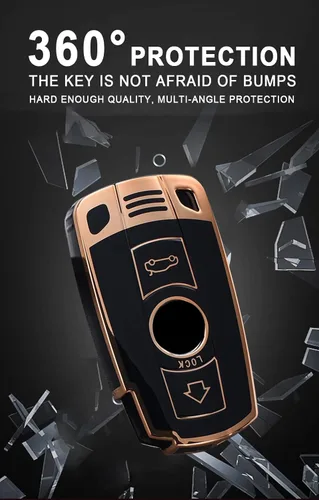 Miniatura 3 de ontto Funda de llave de TPU para llavero de coche Compatible con BMW 1 3 5 Serie E90 E92 E93 X5 X6 Z4 E90 Protector antiarañazos para llave Negro L