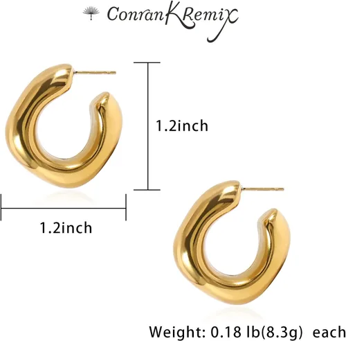 Miniatura 2 de Aretes de aro de oro grueso para mujer gruesos chapados en oro real de 18 quilates ligeros
