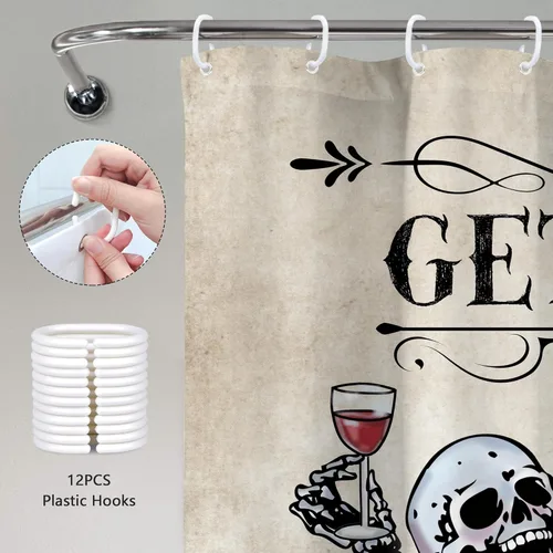 Miniatura 4 de Cortina de Ducha Divertida de Calavera Esqueleto de Halloween 60Wx72H Gótica Espeluznante Única Genial Hueso en Bañera Burbujas Horror Gato Pez