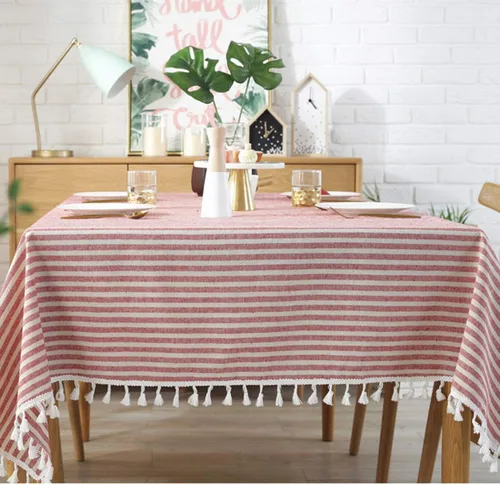 Miniatura 3 de Sandweek Mantel con borlas de algodón y lino, a prueba de polvo, para decoración de mesa de cocina y comedor