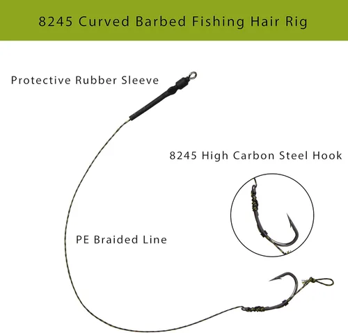 Miniatura 5 de Kit de aparejos de pesca para el pelo de la carpa – 45 piezas curvadas de púas de la carpa gancho trenzado línea cebo tapón aguja herramienta aroma
