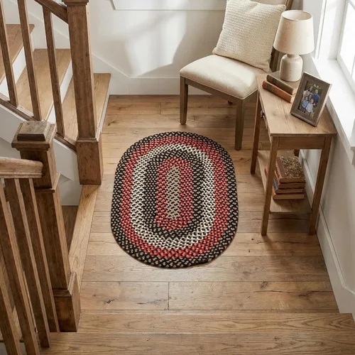 Miniatura 4 de Super Area Rugs Alfombra trenzada ovalada ovalada de 2 x 3 pies, color negro, rojo y marrón, para cocinas y baños estilo granja