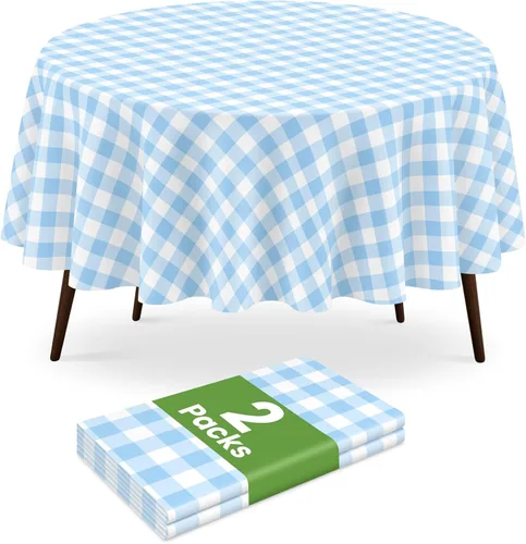 Miniatura 9 de Paquete de 2 manteles redondos desechables color azul oscuro, manteles de plástico para fiestas, 84 x 84 pulgadas, impermeable, para campamento