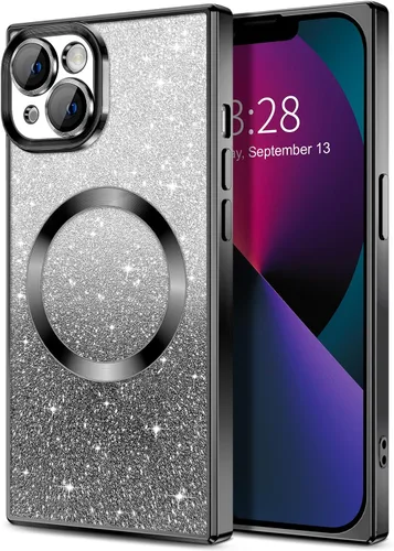 Miniatura 122 de Hython Funda para iPhone 13 Pro transparente con purpurina magnética [compatible con MagSafe] Protector completo de lente de cámara delgado