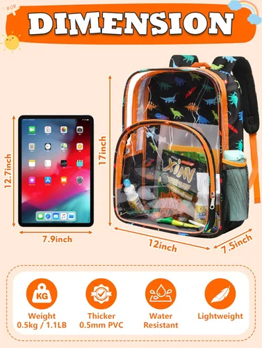 Miniatura 2 de BLUEFAIRY Mochila transparente para escuela, estadio, mochila transparente aprobada para niños, resistente PVC, bolsa grande transparente, Naranja