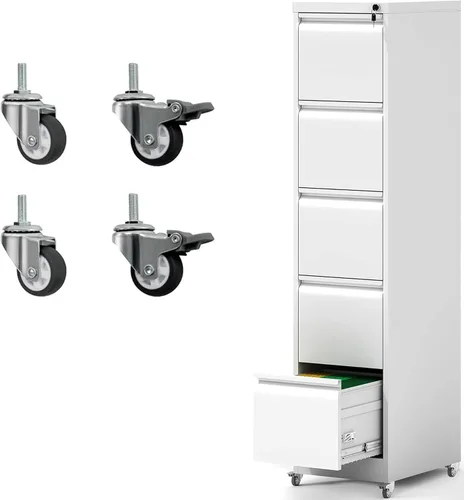 Miniatura 10 de Archivador de 4 cajones con ruedas, archivador de metal con cerradura y ruedas, almacenamiento rodante para oficina en casa, archivadores verticales