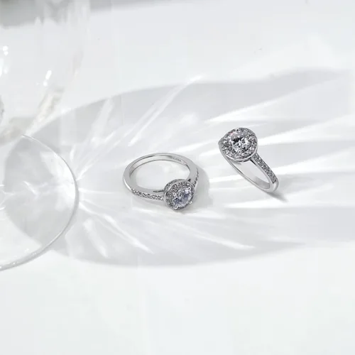 Miniatura 2 de Tienda Collection Platinum or Gold Plated Sterling Silver Round Halo Ring Made with Infinite Elements Zirconia