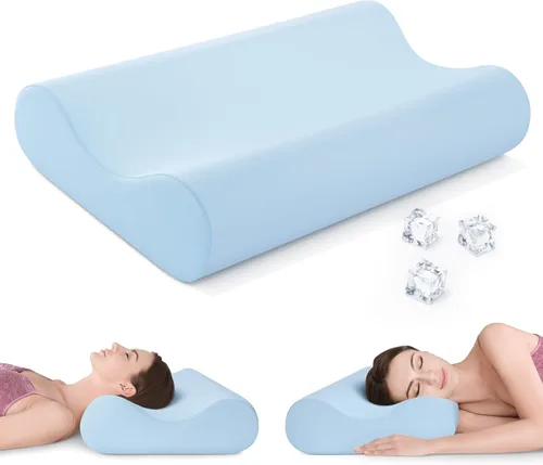 Miniatura 11 de AM AEROMAX Almohada de espuma viscoelástica de contorno de viaje, almohada cervical para aliviar el dolor de cuello, almohadas ortopédicas