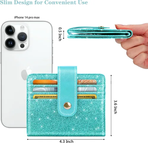 Miniatura 6 de Simikol Billeteras pequeñas para mujer Slim Minimalistfor Bifold Credit Card Holder para bolsillo o monedero, Glitter Tiffany