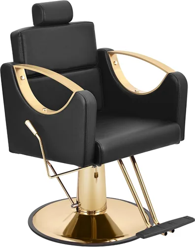 Miniatura 10 de All Black Salon Chair, Professional Hydraulic Barber Hair Styling Chair with 360° Swivel 135° Reclining, Multi-Function Braiding Hairdresser Chairs