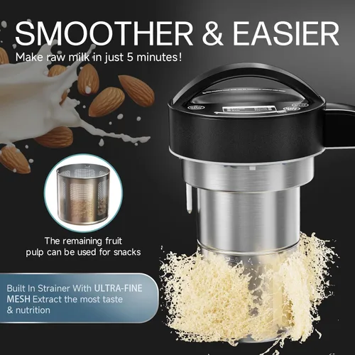 Miniatura 2 de Máquina para hacer leche de almendras de acero inoxidable 304 (filtro incorporado) 50 onzas, 6-7 tazas por lote, licuadora de cocina 8 en 1