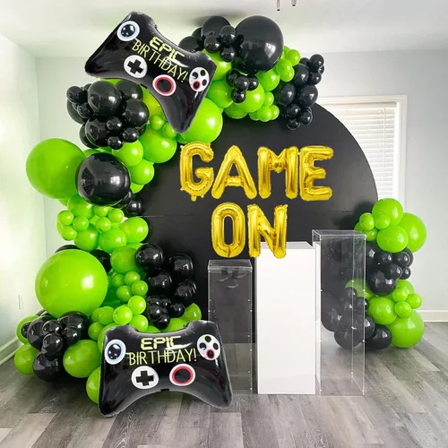 Guirnalda de arco de globos para decoración de fiesta, color negro y verde, suministros de fiesta de videojuegos para decoración de fiesta de