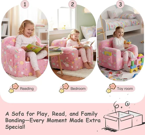 Miniatura 5 de Tiita Sofá para niños, sofá para niños con asa de transporte, sofá portátil de espuma para niños, sofá infantil que brilla en la oscuridad, silla