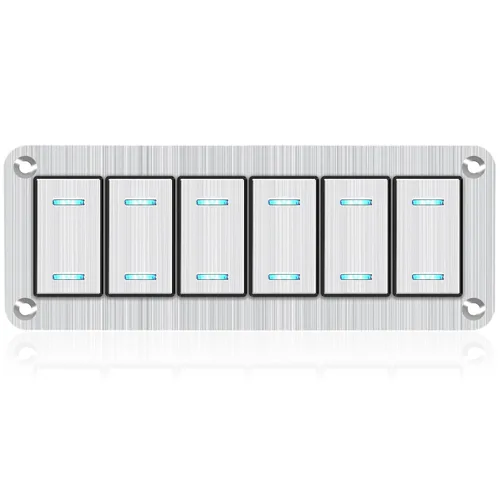 Miniatura 30 de Panel de interruptor basculante de aluminio de 2 vías, impermeable, precableado con retroiluminación azul, interruptor de palanca