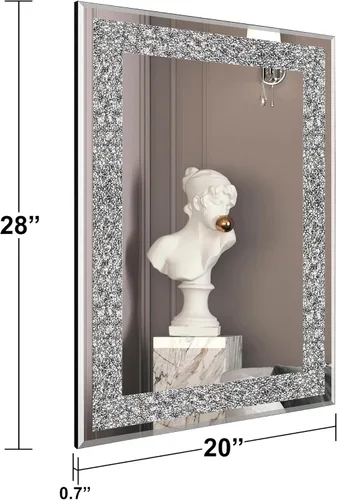 Miniatura 4 de Ruomeng Espejo de pared rectangular de cristal aplastado con diamantes para decoración del hogar, espejo de acento para baño, entrada y dormitorio