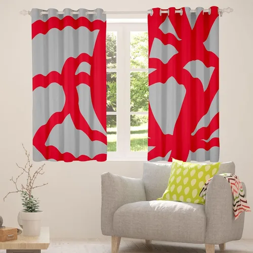Miniatura 4 de jejeloiu Cortinas grises y rojas para dormitorio, sala de estar (2 paneles, 38 x 45 pulgadas), cortinas opacas con rayas geométricas, cortinas