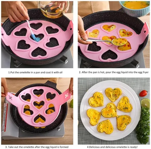 Miniatura 2 de Moldes antiadherentes para panqueques, molde de silicona para huevos fritos, reutilizable, para hacer panqueques, anillo de huevo, herramientas