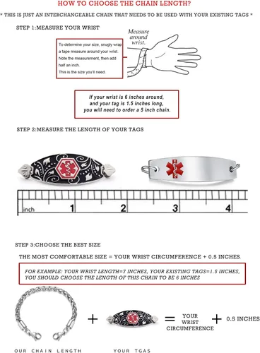 Miniatura 2 de LinnaLove Cadena intercambiable de acero inoxidable para pulseras de identificación de alerta médica para mujeres y hombres