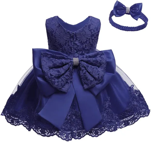 Vestido tutú para niñas de 0 a 6 años, con lazo grande, para boda, Navidad, encaje, con diadema, Blanco