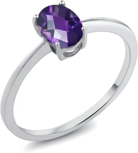 Miniatura 34 de Gem Stone King Anillo de compromiso solitario con piedra preciosa de oro blanco de 10 quilates, ovalado, 0.27 x 0.19 pulgadas, anillo de promesa