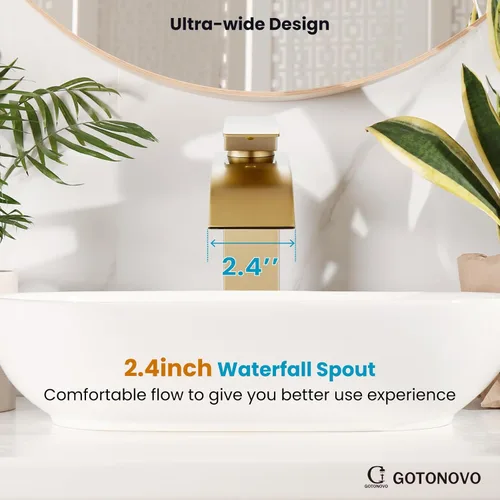 Miniatura 4 de gotonovo Grifo de baño alto en cascada de una sola manija para fregadero 1 agujero, grifo de fregadero de acero inoxidable moderno, mezclador