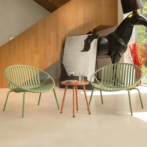 Miniatura 7 de Werph Juego de muebles de patio, 3 piezas de muebles de exterior con mesa naranja bistró y sillas verdes, juego de 2, juego de patio al aire libre
