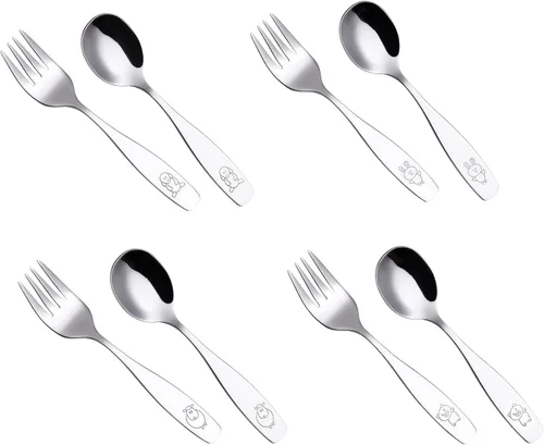 Miniatura 9 de ANNOVA Juego de cubiertos para niños de 6 piezas de acero inoxidable - 2 tenedores seguros, 2 cuchillos de cena, 2 cucharas de cena, utensilios