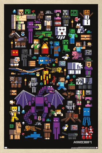 Miniatura 11 de Trends International Minecraft - Póster de pared de Mobbery, 14.725 x 22.375 pulgadas, versión con marco de madera tipo granero