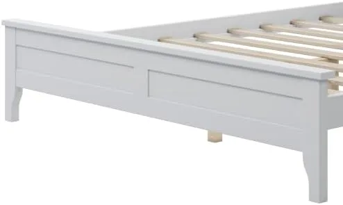 Miniatura 5 de Majnesvon Cama de plataforma de tamaño matrimonial con cabecera y estribo, cama de plataforma de madera maciza blanca de estilo conciso tradicional