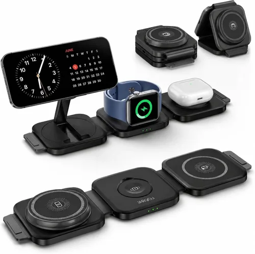 Esenciales de viaje para cargador de Apple Watch, estación de carga 3 en 1 para dispositivos Apple, estación de carga inalámbrica plegable para