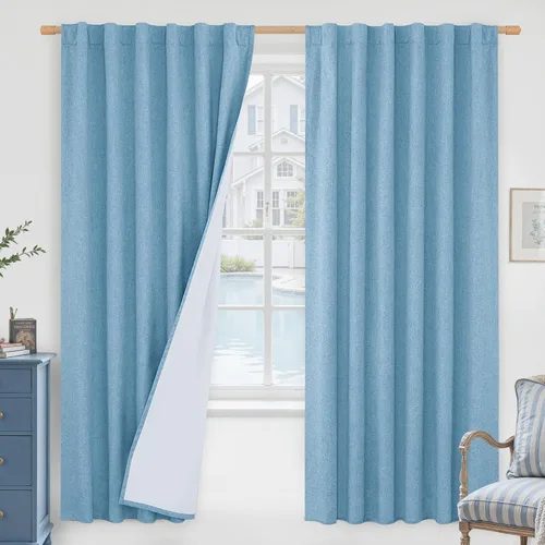 Miniatura 141 de LAMIT Cortinas de lino natural 100 % opacas para ventana, para dormitorio, 45 pulgadas, cortinas térmicas con textura de lino estilo granja