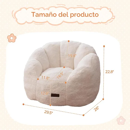 Miniatura 2 de MAXYOYO Puf para niños, sofá de puf en forma de floral, sofá de felpa de piel sintética para niños y niñas, sofá acogedor para guardería, Beige