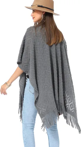 Miniatura 29 de Soul Young - Chal de punto para mujer, poncho con flecos y capa