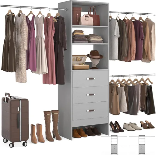 Miniatura 10 de Homieasy Sistema Organizador de Armario de 96 Pulgadas, Organizador de Armario Walk-In Personalizable de 8 Pies con Varillas para Colgar, Perchero