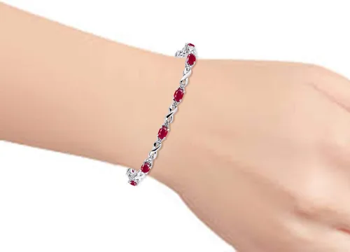 Miniatura 2 de Impresionante juego de pulseras de tenis XOXO de Ruby & Diamond Hugs & Kisses en plata de ley, ajustable para adaptarse a muñecas de 7 a 8 pulgadas