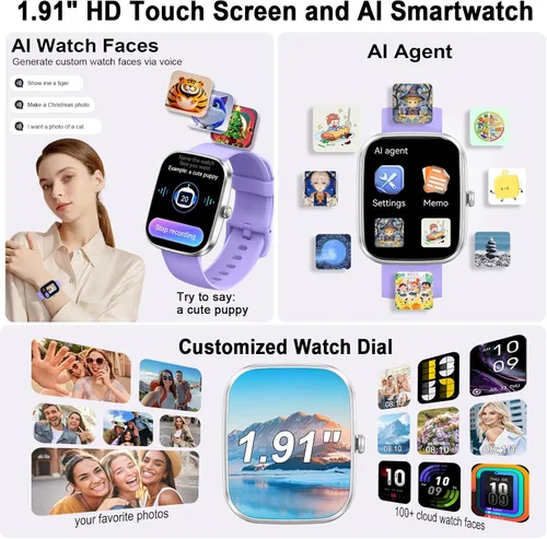 Miniatura 3 de uaue Reloj inteligente AI con ChatGPT, reloj inteligente de llamadas Bluetooth de 1.91 pulgadas para hombres y mujeres, más de 110 modos de fitness