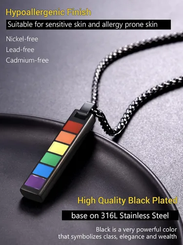 Miniatura 7 de PROSTEEL Collar de acero inoxidable de plata de ley 925, joyería de orgullo gay LGBT, collar con colgante de arco iris, regalo para hombresmujeres
