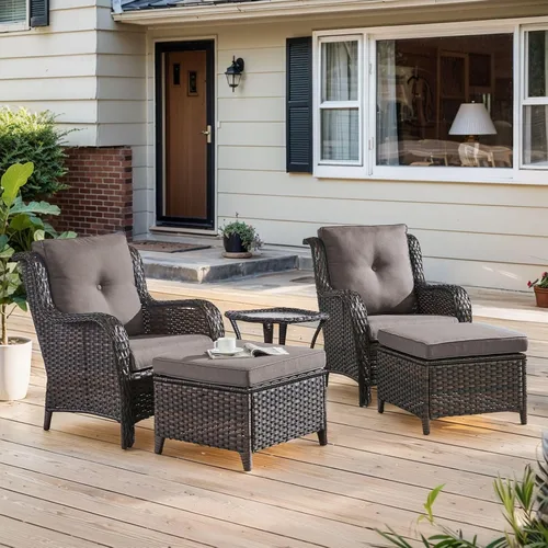 Miniatura 9 de Belord Juego de muebles de exterior, sillas de mimbre para patio, muebles de ratán de 3 piezas con mesa auxiliar, juegos de sillas bistró de patio