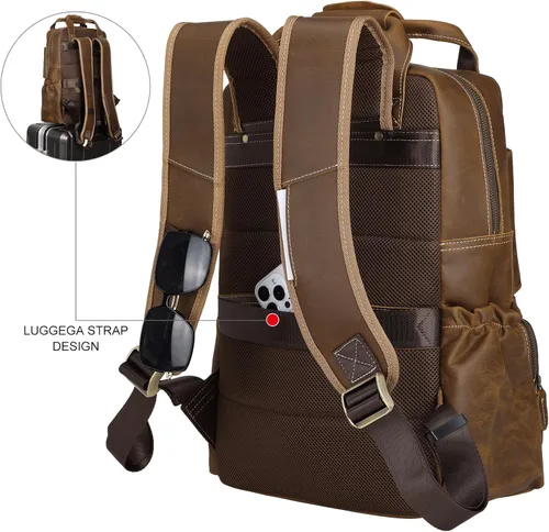 Miniatura 2 de TIDING - Mochila para portátil de cuero de grano completo de 15.6 pulgadas para hombre, mochila grande casual para viaje, estilo vintage, para fin
