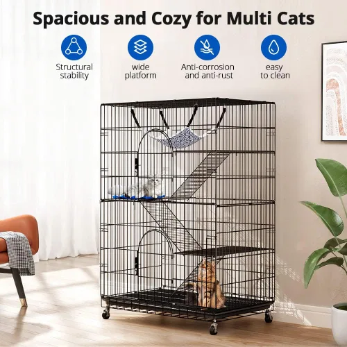 Miniatura 6 de PawGiant Jaula para gatos de 4 niveles de 51 pulgadas, perrera de metal grande para gatos, gatitos, hurones y otros animales, con corralito, 2