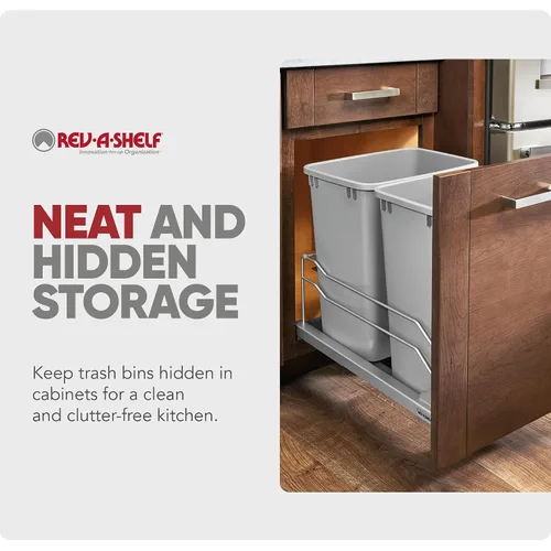 Miniatura 5 de Rev-A-Shelf - Cubo de basura extraíble doble para gabinetes de cocina base, 27 cuartos de galón, 12.5 galones con deslizadores de cierre suave, Gris