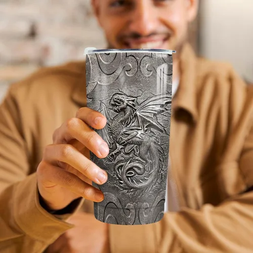 Miniatura 6 de winorax Tumbler de Dragón Estilo Metal Fossil Dragon Lover Vikingo Celta Tumblers de Acero Inoxidable 20oz Aislado Taza de Café de Viaje Regalos