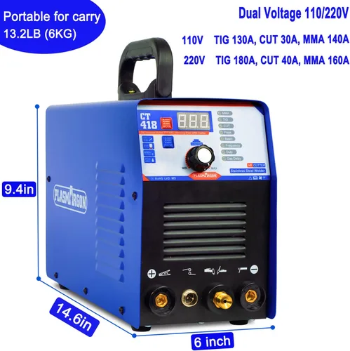 Miniatura 3 de CT418 3-IN-1 110V/220V Cortador de Plasma Multifuncional Máquina Combo, Cortador de Plasma 40A/180A Lift TIG/180A Stick Welder, 2/5 "Pantalla