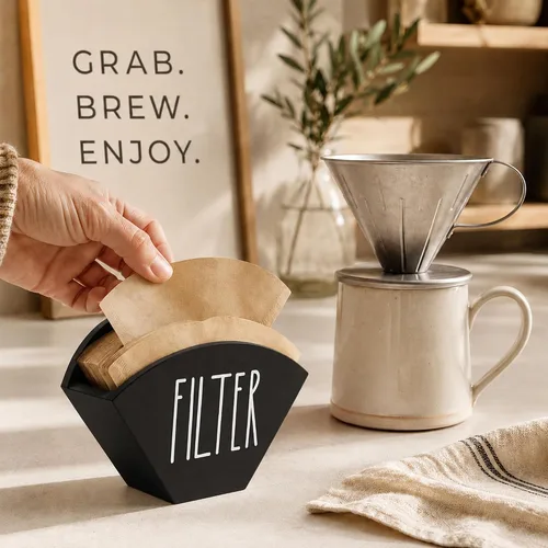 Miniatura 5 de Soporte de filtro de café de madera, organizador de almacenamiento de filtro de cono de granja, dispensador de decoración de estación y barra