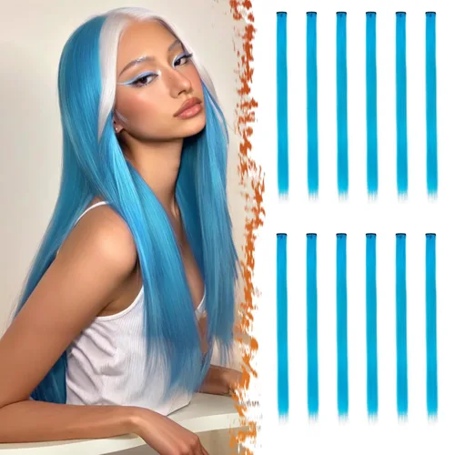 Miniatura 19 de BARSDAR Extensiones de cabello negro con clip, extensiones de cabello con clip de color para mujer, 22 pulgadas, 12 piezas, extensiones sintéticas